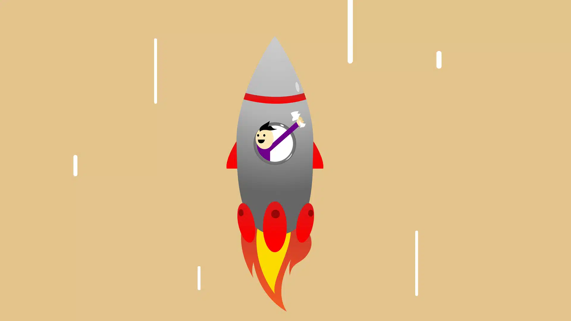 a illustration of a man in a rocket holding papers in his hand